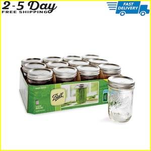 Glass Mason Jars with Lids & Bands, Wide Mouth, Clear, 16 oz, 12 Count, Not Delivered To California ( CA)