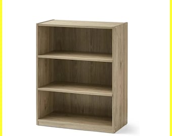 3 Shelf Bookcase with Adjustable Shelves, Rustic Oak