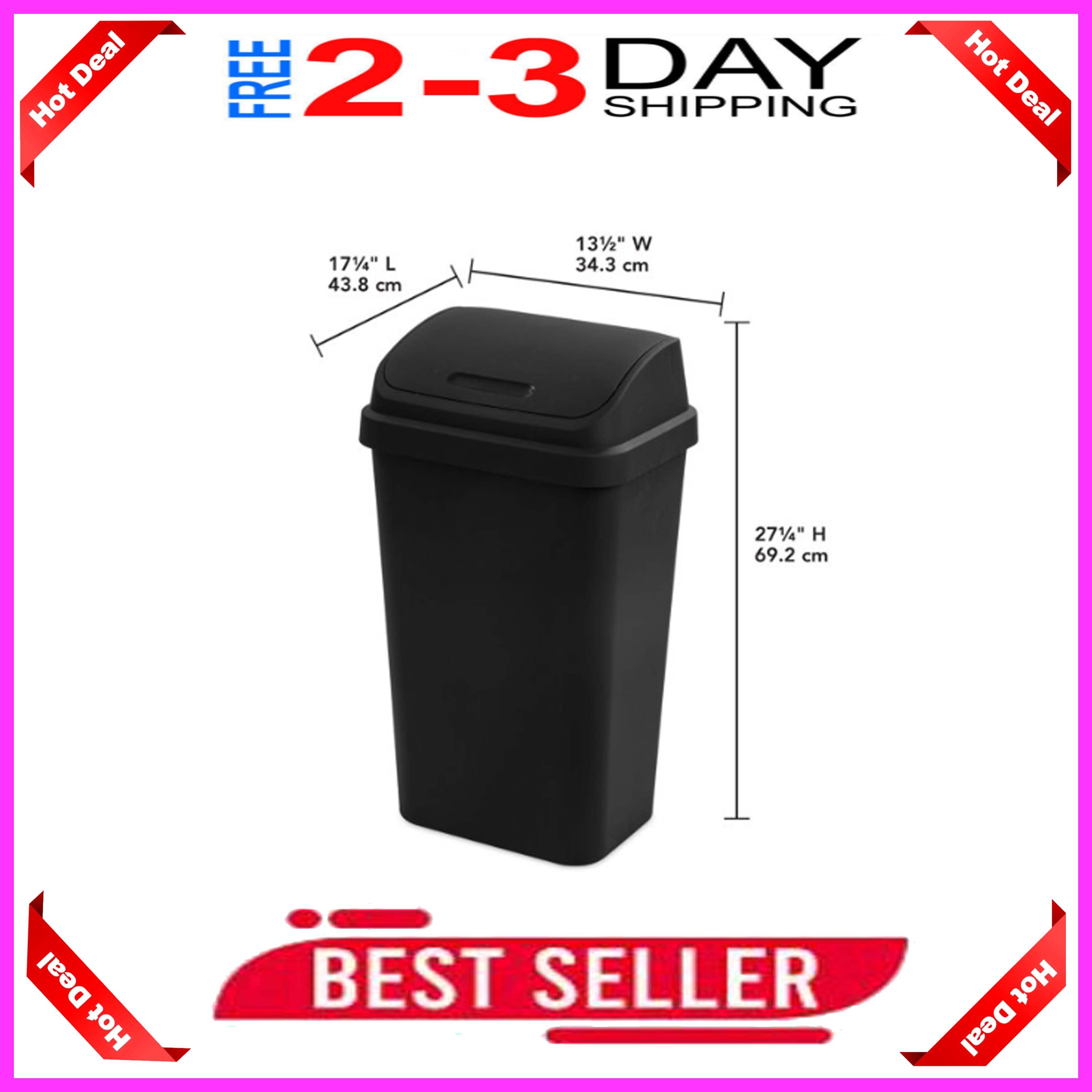 Kitchen Trash Can With Lid 13 Gallon Garbage Can, Trash Container Black 