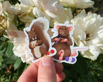 Crochet Rat and Squirrel Sticker Pair
