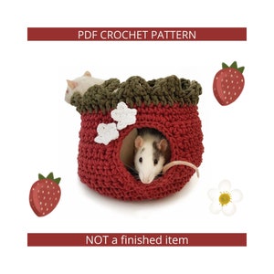 Strawberry basket, hanging crochet bed for pet rats digital pdf pattern