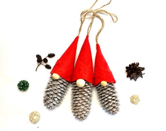 Set of White Pine cones. Christmas tree decor , Pinecone Gnomes,  Spruce cones, Christmas Gnome Ornament. Hanging decoration