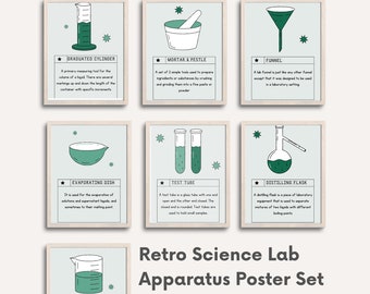 Retro Science Lab Apparatus Poster Set of 7 | Science Classroom Decor, Chemistry, STEM, Poster Printable Set, Digital Download Wall Art