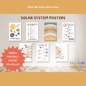 Solar System Printable Bundle (7 set) | Outer space, science, teachers essentials, planet facts, educational poster, neutral, classroom