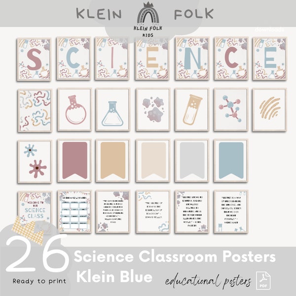 Science Classroom Posters 26 Set Klein Blue