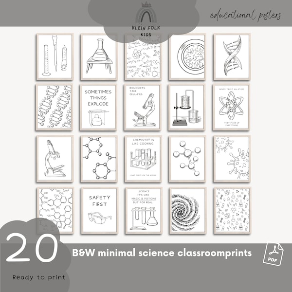 20 Science Prints perfect for classrooms, laboratory, chemistry, biology, or bedroom wall art decor! INSTANT DOWNLOAD PRINTABLES