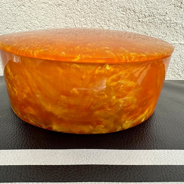 Amazing Vintage Very Rare Old Cataline Jewellery Box Lava Flow Art Deco Orange Small Crack