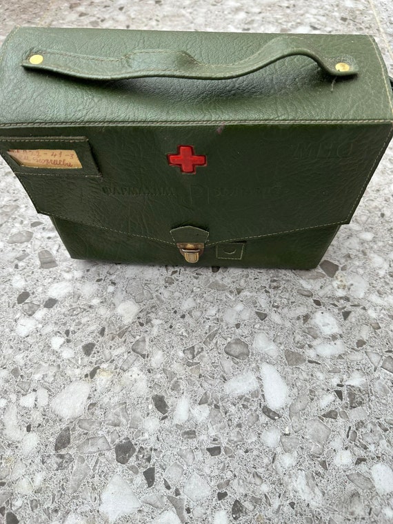 Vintage Military Field Medic First Aid Leather Ba… - image 2