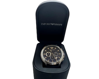 Emporio Armani Genuine Men Watch Blue Date Chrono 50 M Water Resistant AR 0649 Stainless Steel 5 ATM Tachymeter