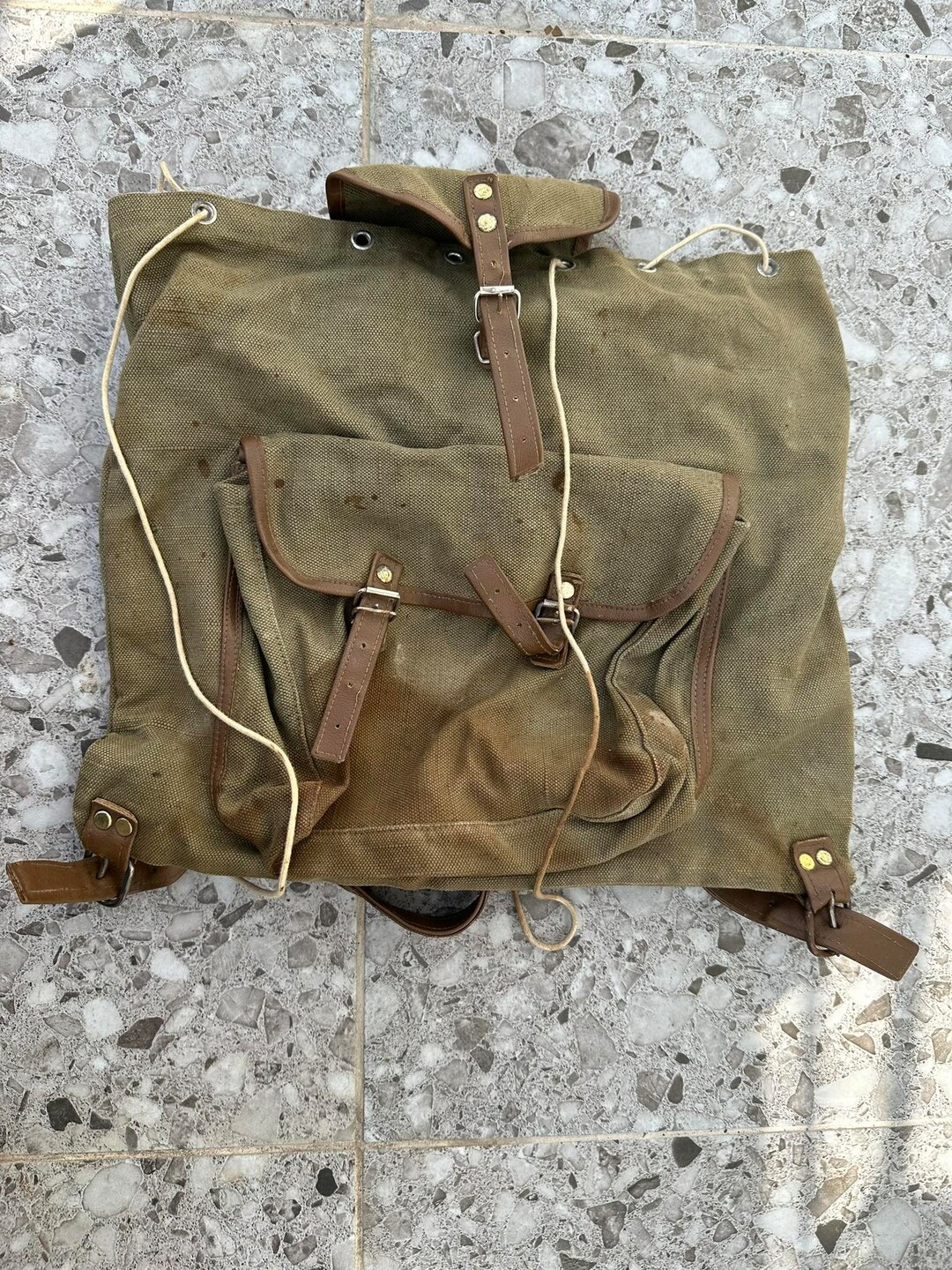 Very Old Genuine Military Bag Haversack Backpack Vintage Canvas Army Canvas Leather Straps Unisex Etsy