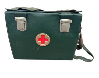 Vintage Militär Feldsanitäter Erste Hilfe Komplettset Segeltuchtasche 1940 Heeresarmee Soldat Doktor Grün Rotes Kreuz