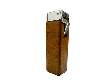 Vintage Luxury Feudor Made in France Gas Lighter Leather Cover Unique Collectible Amazing Rare Old