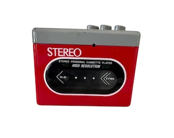 Reproductor de casetes personal estéreo Walkman retro vintage, color rojo, pieza única de colección. Nunca usado.