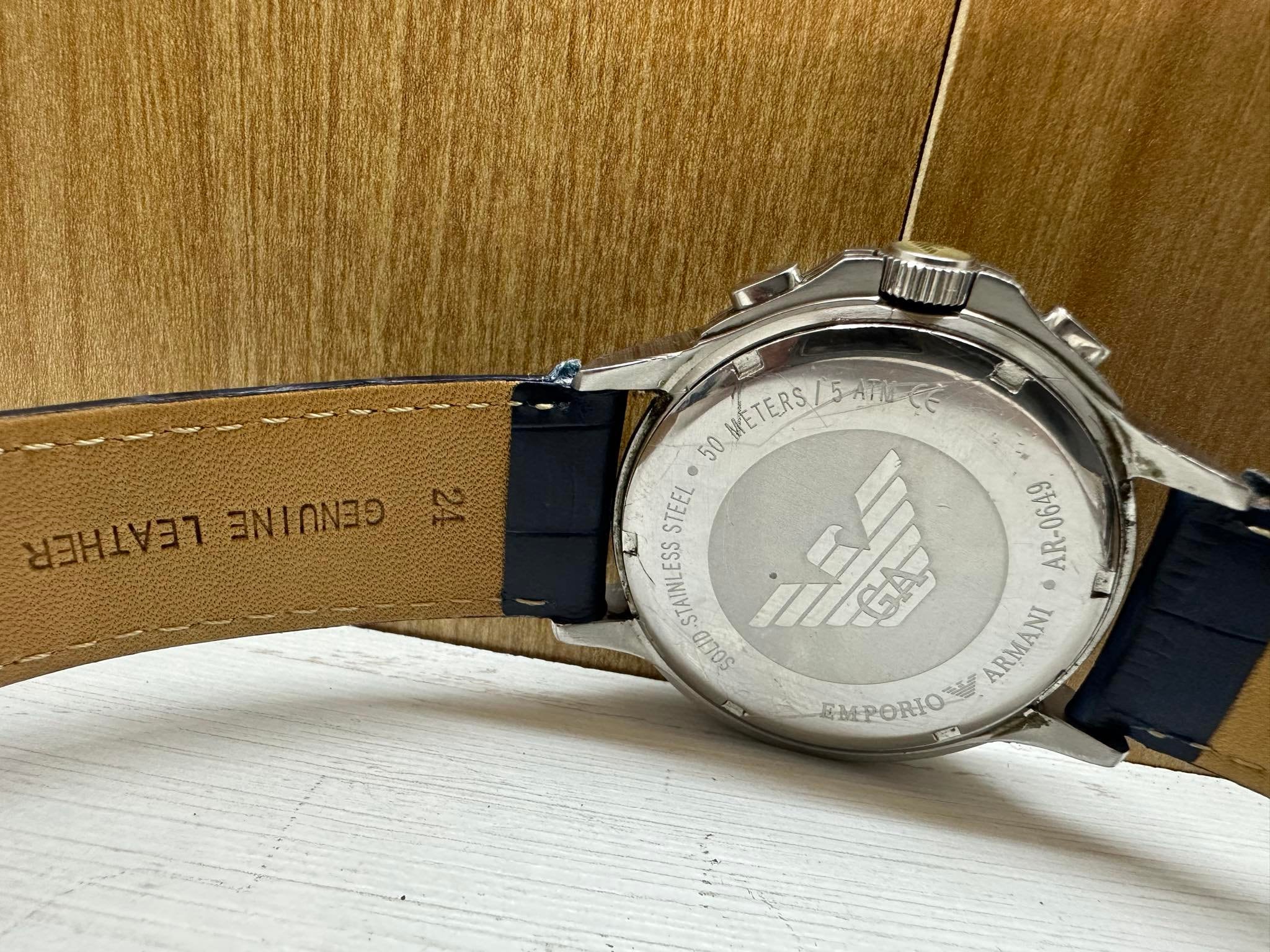 Emporio Armani Genuine Men Watch Blue Date Chrono 50 M Water Resistant AR 0649 Stainless Steel 5 ATM Tachymeter Etsy