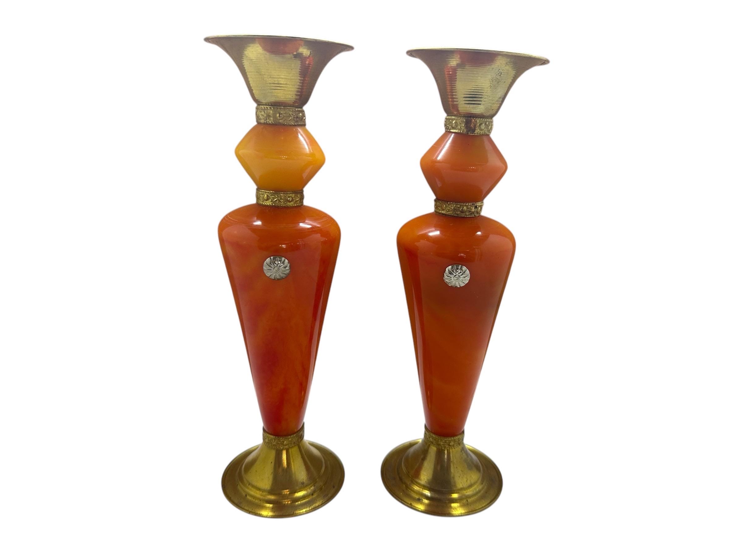 Amazing Vintage Very Rare Old Cataline Bakelite Brass Amber Candle