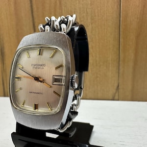Vintage Unique Rare Esperanto 17 Jewels Swiss Made Mechanical Watch Datomatic Antimagnetic Stainless Steel