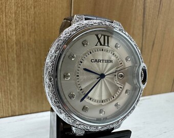 Montre unique et étonnante Montre-bracelet Cartier en acier inoxydable, date modifiée, quartz résistant à l'eau