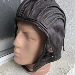Vintage Military Army Bonnet Helmet Soft Leather Very Rare Size 58 Winter Brown