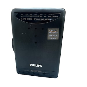 Vintage Philips Stereo Radio Cassette Tape Recorder Player Voice System Auto Reverse Dinamic Bass Boost Unique Rare Pocket Black Old Compact