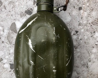 Vintage Military Aviator Army Flask Canteen Water Bottle Aluminium Leather Strap Very Rare   2 HK 951 Bulgarian Aviator Army