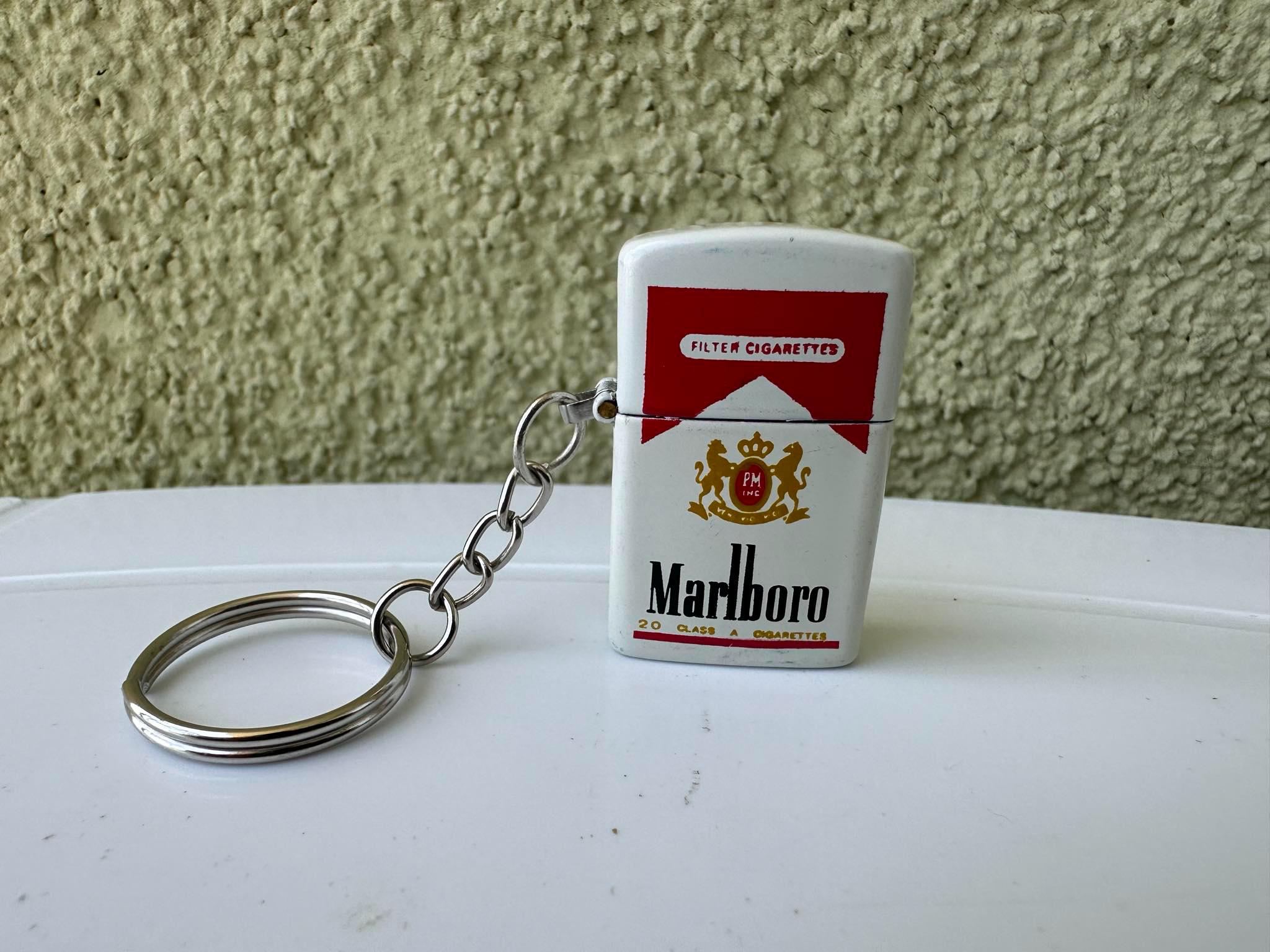 Vintage Unique Very Rare Mini Marlboro Petrol Metal Lighter With Key Chain  Cigarette Pack New Collectible