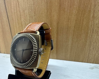 Véritable montre unique Amazing Guess G75915G vintage bracelet en cuir marron résistant à l'eau en acier inoxydable pour hommes