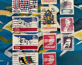 Lot of 14 Vintage Rare Postage Marks Stamps USA United States of America American Post Airmail Lucy Stone Eugene Oneill and more