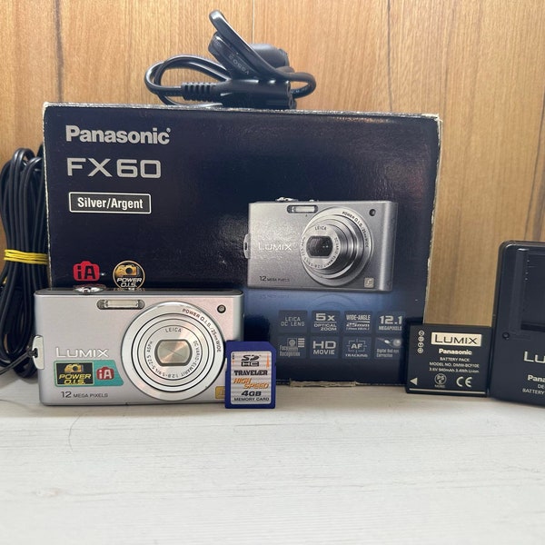 Panasonic Lumix Dmc-FX60 Digital Camera Ultracompact 12.1 MP 5X Optical Zoom + 4GB Memory card, Battery Charger, Cables, Battery and Box