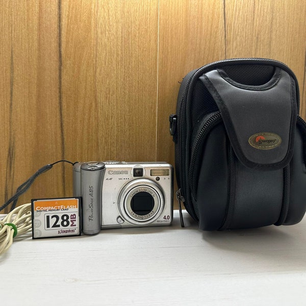 Canon Powershot A85 Digital Camera 4 Mp 3x Optical Zoom 1.8-inch LCD + 128 Mb Memroy card, cable, handstrap and Big case