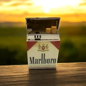 Vintage uniek, zeer zeldzaam Marlboro-gasaansteker-sigarettenpakje geweldige flip-top voor verzamelaars