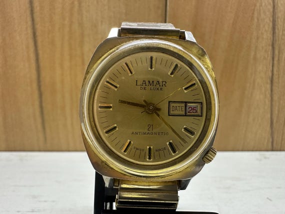 Vintage Unique Lamar De Luxe Date Swiss Made Automatic Mechanical