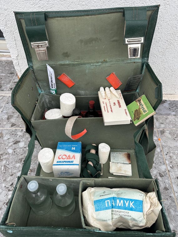 Vintage Military Field Medic First Aid Full Kit Canvas Bag Medical