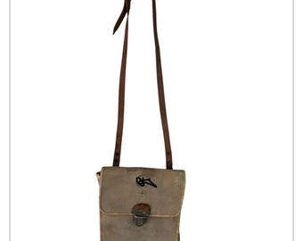 Vintage Antique Military Canvas Briefcase Bag Leather Sholder Strap Green Field Cross Body Sergeant Maps Early Century