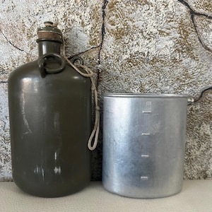 Vintage Military Army Original 1942 Very OLD Water Bottle and Cup Combat Aluminium Soldier Equipment Unique Rare