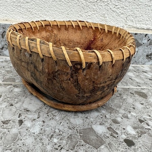 Vintage Handmade Enorme Casca de Coco Cesta Tigela Artesanal Artesanal Ao Ar Livre Plantio Vaso de Flores Jardinagem