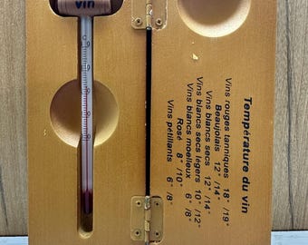 Vintage Temperatures de Service Du Vin French Wine Thermometer Sommelier Kit Shampagne in wooden box
