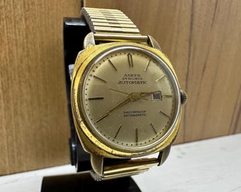 Luxury Vintage ANKER AUTOMATIC 25 Rubis 20 Mill Gold Plaque Plated