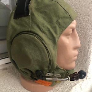 Vintage militaire Solviet USSR Air Force Pilot Cap radiomotorkap headset en microfoon perfecte staat