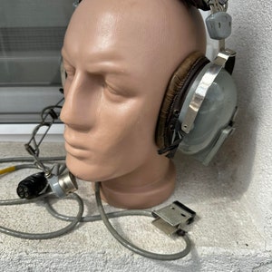 Vintage militaire ELNO oude piloot hoofdtelefoon hoofdtelefoon helikopter luchtvaart + microfoon gemaakt in Frankrijk 1940