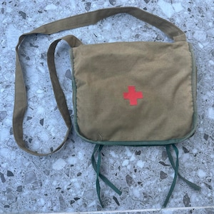 Vintage Military Field Medic First Aid Canvas Medical Rucksack Haversack Shoulder Bag 1940 Army Soldier Doctor Red Cross