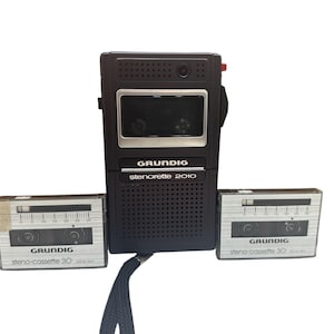 Grundig Stenorette 2010 Steno Pocket Voice Recorder Tracer Tape Germany with 2 cassettes