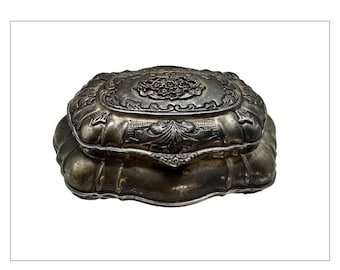 Vintage Antik Silverpläterad Italiensk Prydnadslåda Utsmyckad Hållare Smycke Skattkista Koffertlåda Smycken Mycket Gammal Unik Lyx