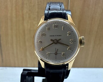 Authentique montre mécanique de fabrication suisse Acre 17 rubis pour femme, or, bracelet en cuir neuf, parfait état