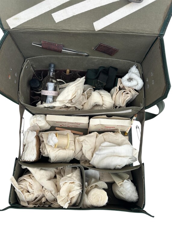 Vintage Military Field Medic First Aid Full Kit Canvas Bag Medical