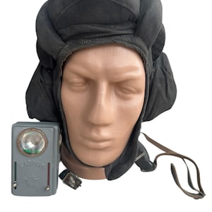 Genuine Military Vintage Army Tankman Tanker Tank Helmet Soldier Equipment Rare Antique Unique Safety Laringophones + Free Old Flashlight