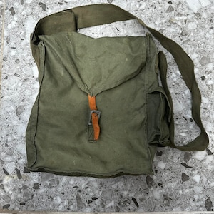 Vintage Genuine Military Shoulder Bag Haversack Tarpaulin Canvas Army Unisex 1967 Soldier Equipment Very Rare