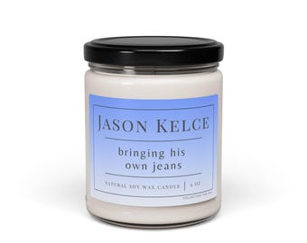 Vela perfumada de Jason Kelce, Bringing His Own Jeans, aroma a algodón fresco, vela de soja de 9 oz