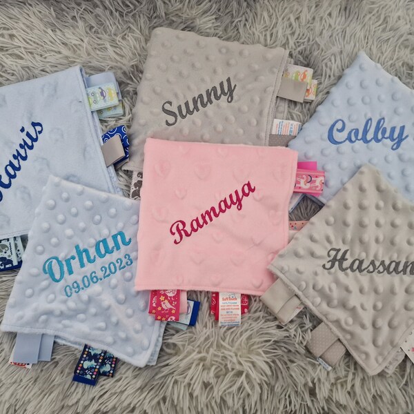 Embroidery Personalised Baby Name Comforters Taggies Comforter Blanket With Tags Satin Back Embroidery Custom Comforters Taggy Ri15
