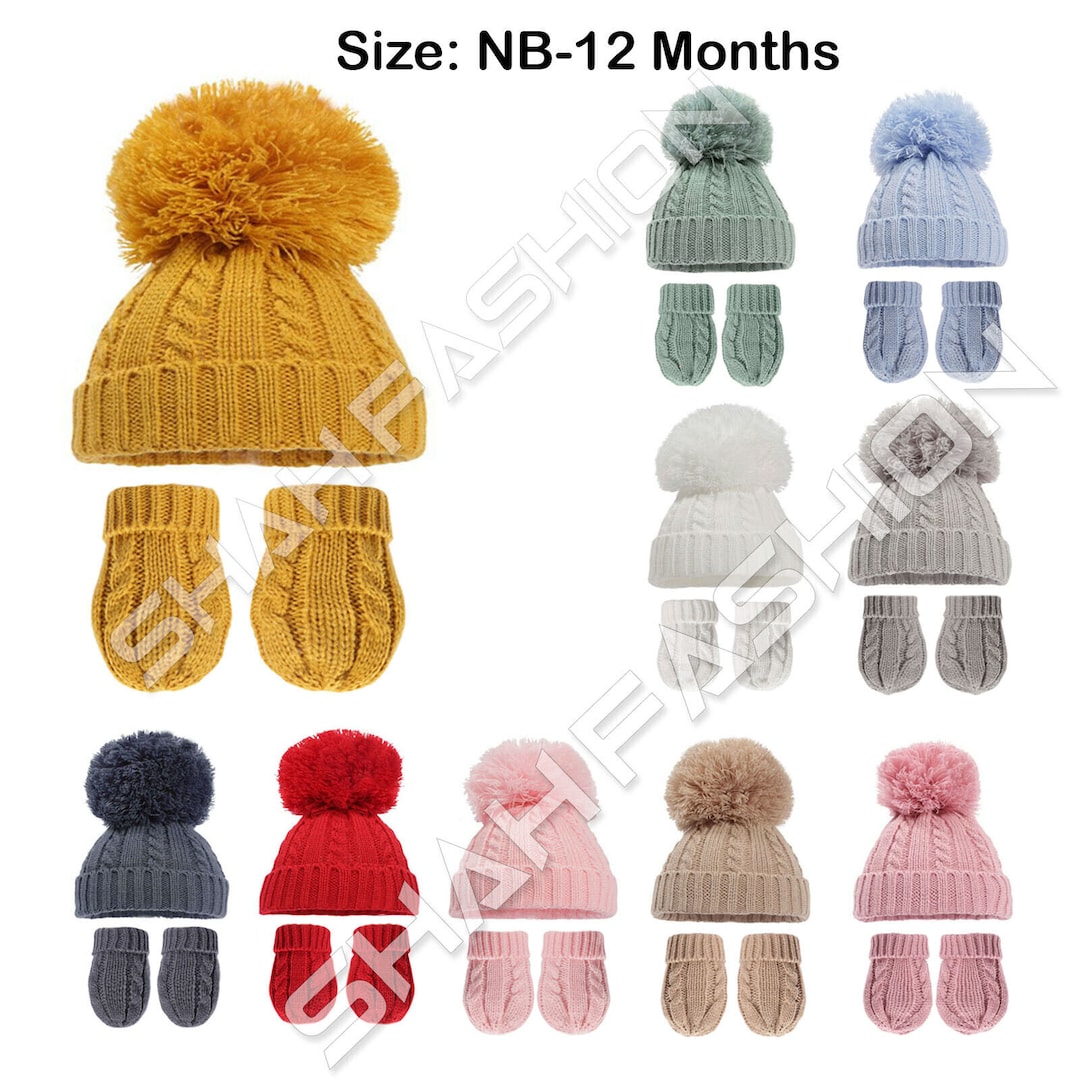 Baby Infant Winter Hat Mittens Set Soft Pom Pom Hat With Etsy UK