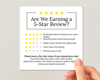 AirBnb Rating Magnet, Host Feedback Magnet, 5 Star Review Sign for Airbnb and VRBO Hosts